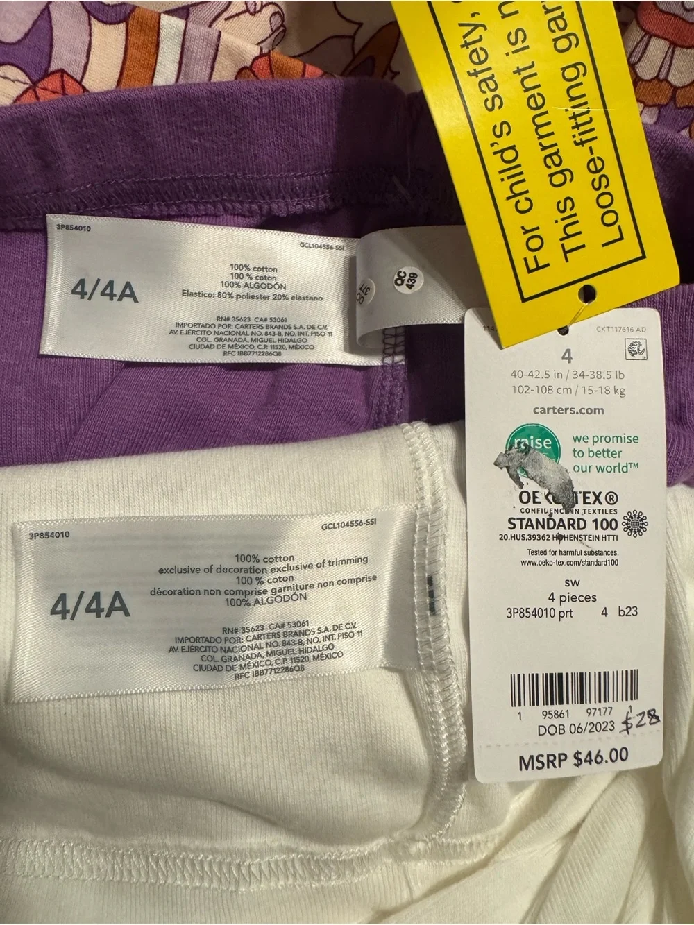 Carter's NWT girls Purple & White Unicorn Pajama Set (4 piece) Sz 4/4A
